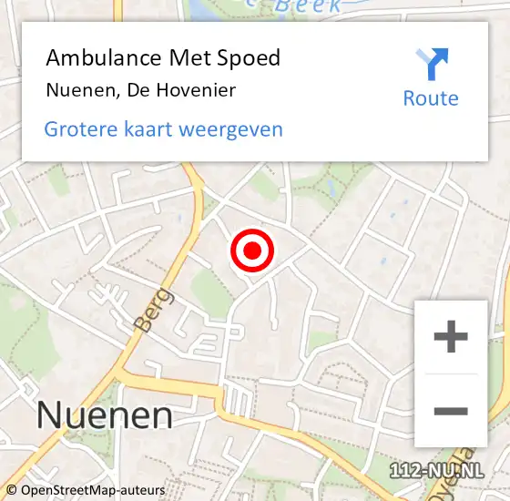 Locatie op kaart van de 112 melding: Ambulance Met Spoed Naar Nuenen, De Hovenier op 22 augustus 2017 13:01