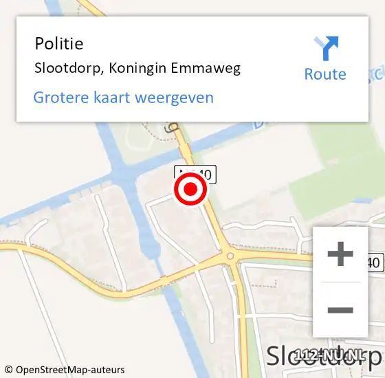 Locatie op kaart van de 112 melding: Politie Slootdorp, Koningin Emmaweg op 22 augustus 2017 14:39