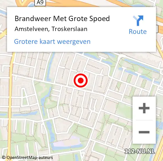 Locatie op kaart van de 112 melding: Brandweer Met Grote Spoed Naar Amstelveen, Troskerslaan op 22 augustus 2017 14:46