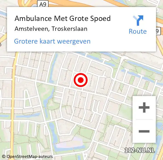 Locatie op kaart van de 112 melding: Ambulance Met Grote Spoed Naar Amstelveen, Troskerslaan op 22 augustus 2017 14:47