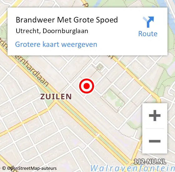 Locatie op kaart van de 112 melding: Brandweer Met Grote Spoed Naar Utrecht, Doornburglaan op 22 augustus 2017 15:00