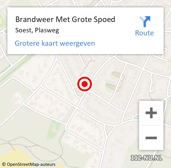 Locatie op kaart van de 112 melding: Brandweer Met Grote Spoed Naar Soest, Plasweg op 22 augustus 2017 15:06