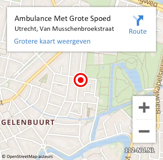 Locatie op kaart van de 112 melding: Ambulance Met Grote Spoed Naar Utrecht, Van Musschenbroekstraat op 22 augustus 2017 15:34