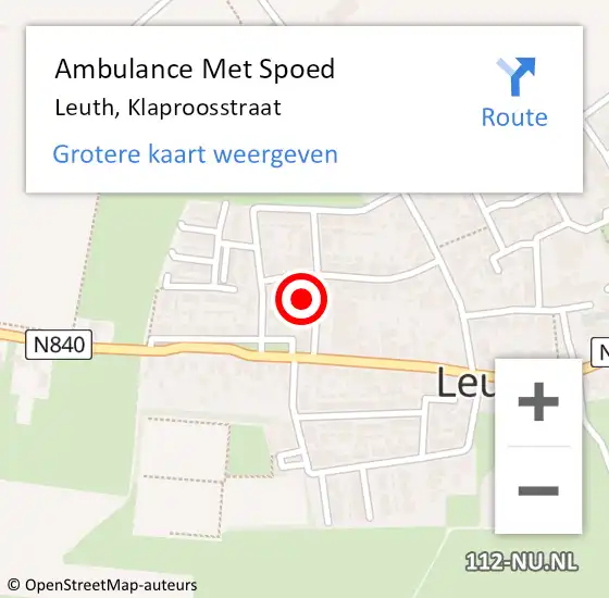 Locatie op kaart van de 112 melding: Ambulance Met Spoed Naar Leuth, Klaproosstraat op 22 augustus 2017 16:02