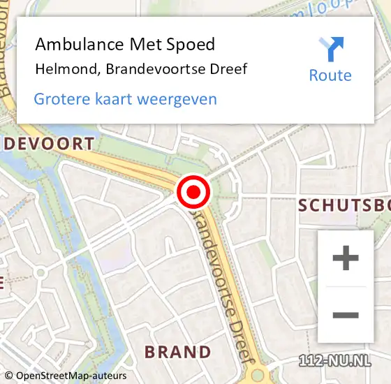 Locatie op kaart van de 112 melding: Ambulance Met Spoed Naar Helmond, Brandevoortse Dreef op 22 augustus 2017 16:05
