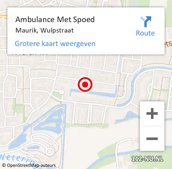 Locatie op kaart van de 112 melding: Ambulance Met Spoed Naar Maurik, Wulpstraat op 22 augustus 2017 18:24