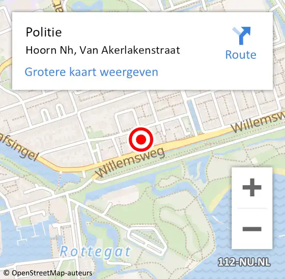 Locatie op kaart van de 112 melding: Politie Hoorn Nh, Van Akerlakenstraat op 22 augustus 2017 20:51