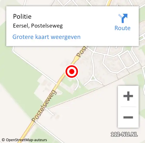 Locatie op kaart van de 112 melding: Politie Eersel, Postelseweg op 22 augustus 2017 21:14