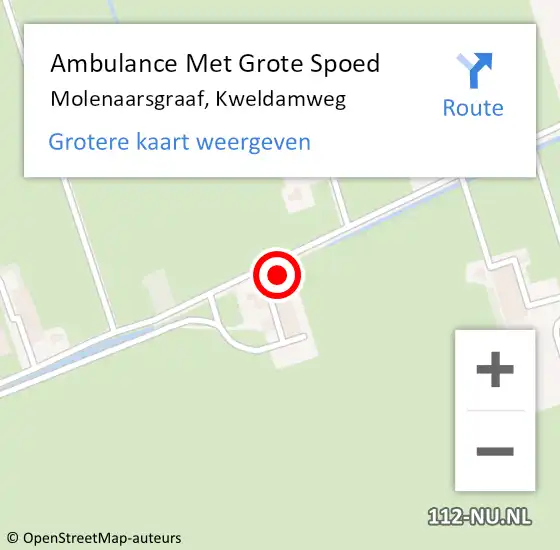 Locatie op kaart van de 112 melding: Ambulance Met Grote Spoed Naar Molenaarsgraaf, Kweldamweg op 22 augustus 2017 21:45