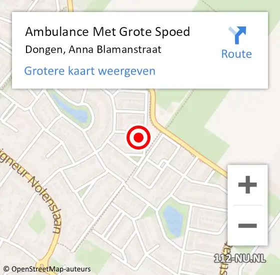 Locatie op kaart van de 112 melding: Ambulance Met Grote Spoed Naar Dongen, Anna Blamanstraat op 22 augustus 2017 22:31