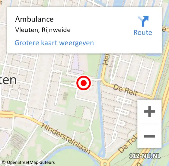 Locatie op kaart van de 112 melding: Ambulance Vleuten, Rijnweide op 22 augustus 2017 23:07