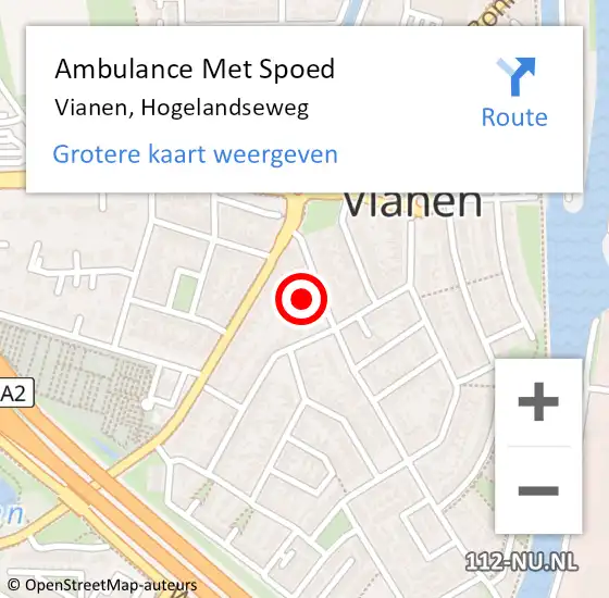 Locatie op kaart van de 112 melding: Ambulance Met Spoed Naar Vianen, Hogelandseweg op 23 augustus 2017 00:32