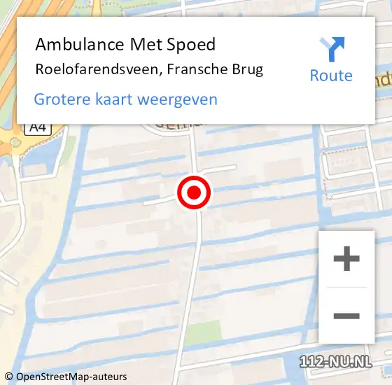 Locatie op kaart van de 112 melding: Ambulance Met Spoed Naar Roelofarendsveen, Fransche Brug op 23 augustus 2017 03:09