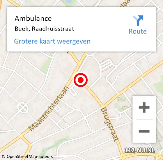 Locatie op kaart van de 112 melding: Ambulance Beek, Raadhuisstraat op 30 januari 2014 11:28