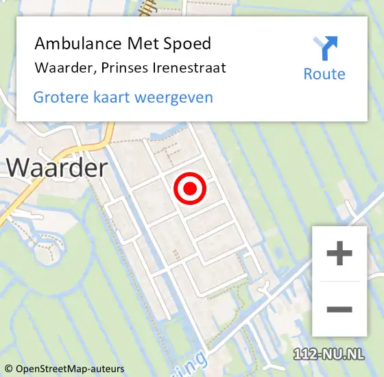 Locatie op kaart van de 112 melding: Ambulance Met Spoed Naar Waarder, Prinses Irenestraat op 23 augustus 2017 10:38
