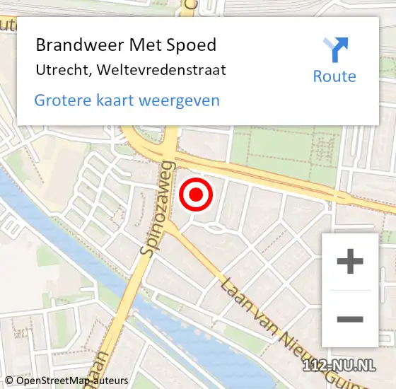 Locatie op kaart van de 112 melding: Brandweer Met Spoed Naar Utrecht, Weltevredenstraat op 23 augustus 2017 11:06