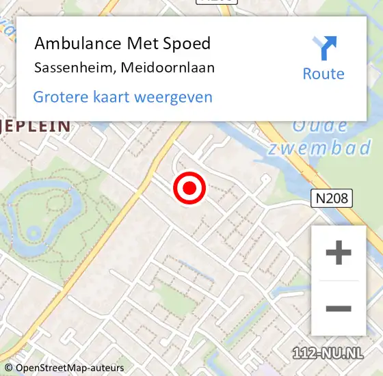 Locatie op kaart van de 112 melding: Ambulance Met Spoed Naar Sassenheim, Meidoornlaan op 23 augustus 2017 11:09