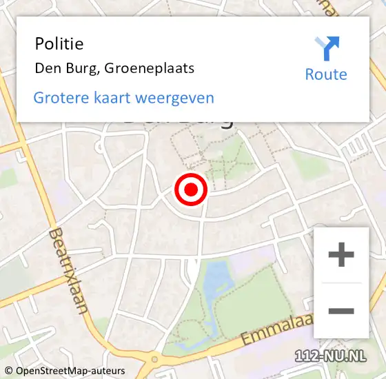 Locatie op kaart van de 112 melding: Politie Den Burg, Groeneplaats op 23 augustus 2017 12:10