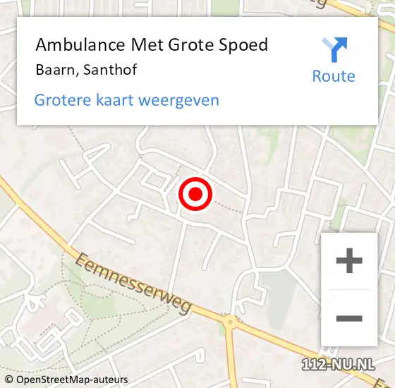 Locatie op kaart van de 112 melding: Ambulance Met Grote Spoed Naar Baarn, Santhof op 23 augustus 2017 13:58