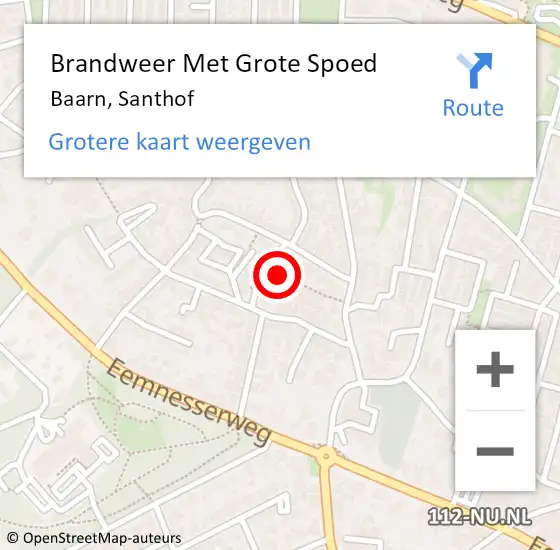 Locatie op kaart van de 112 melding: Brandweer Met Grote Spoed Naar Baarn, Santhof op 23 augustus 2017 14:00