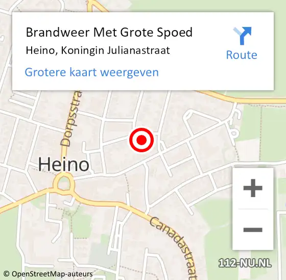 Locatie op kaart van de 112 melding: Brandweer Met Grote Spoed Naar Heino, Koningin Julianastraat op 23 augustus 2017 14:08