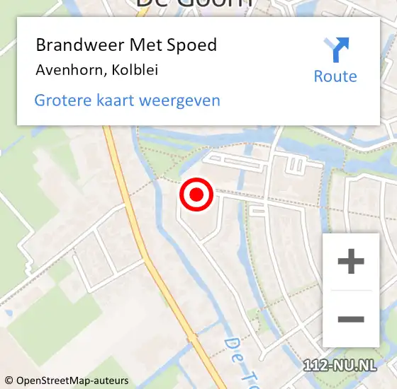 Locatie op kaart van de 112 melding: Brandweer Met Spoed Naar Avenhorn, Kolblei op 23 augustus 2017 14:54