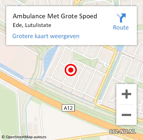 Locatie op kaart van de 112 melding: Ambulance Met Grote Spoed Naar Ede, Lutulistate op 23 augustus 2017 15:37