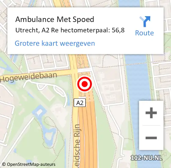 Locatie op kaart van de 112 melding: Ambulance Met Spoed Naar Utrecht, A2 R hectometerpaal: 62,3 op 23 augustus 2017 15:49