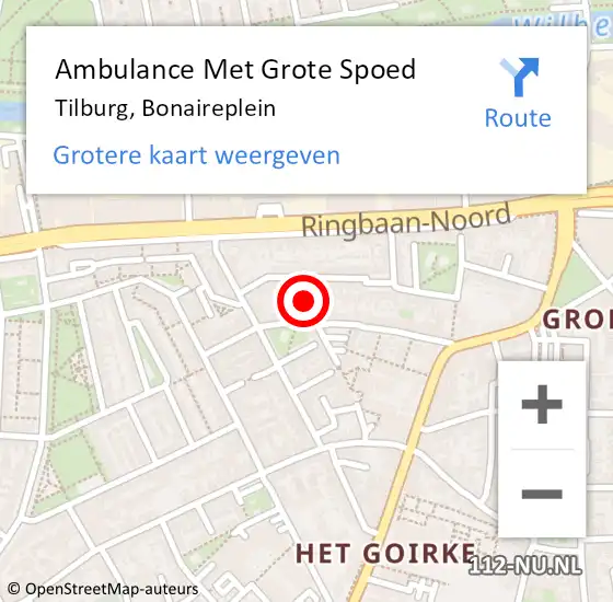 Locatie op kaart van de 112 melding: Ambulance Met Grote Spoed Naar Tilburg, Bonaireplein op 23 augustus 2017 18:16