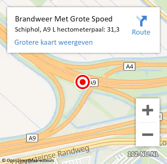 Locatie op kaart van de 112 melding: Brandweer Met Grote Spoed Naar Schiphol, A9 L hectometerpaal: 31,3 op 23 augustus 2017 18:55