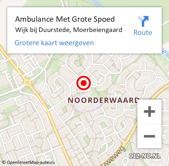 Locatie op kaart van de 112 melding: Ambulance Met Grote Spoed Naar Wijk bij Duurstede, Moerbeiengaard op 23 augustus 2017 21:39