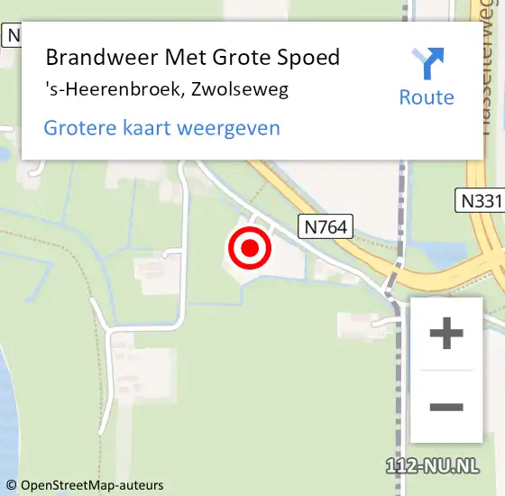 Locatie op kaart van de 112 melding: Brandweer Met Grote Spoed Naar 's-Heerenbroek, Zwolseweg op 23 augustus 2017 21:53