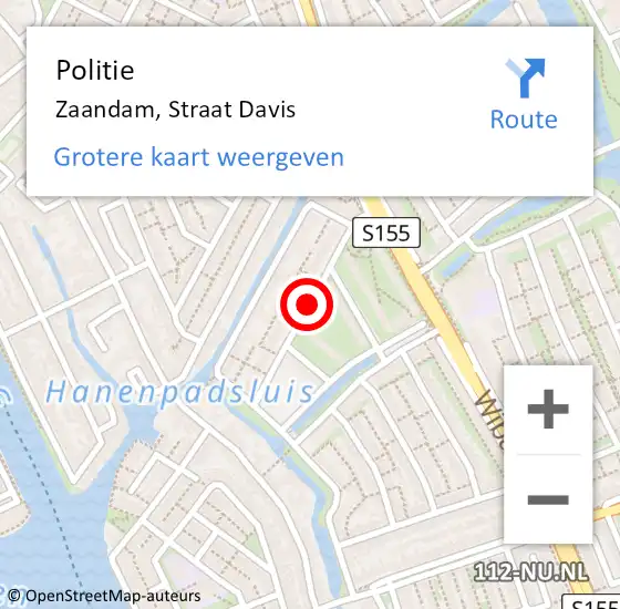 Locatie op kaart van de 112 melding: Politie Zaandam, Straat Davis op 24 augustus 2017 01:01