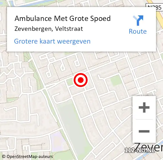 Locatie op kaart van de 112 melding: Ambulance Met Grote Spoed Naar Zevenbergen, Veltstraat op 24 augustus 2017 06:11