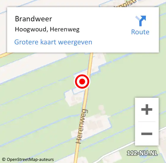 Locatie op kaart van de 112 melding: Brandweer Hoogwoud, Herenweg op 24 augustus 2017 07:42