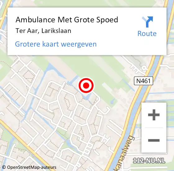 Locatie op kaart van de 112 melding: Ambulance Met Grote Spoed Naar Ter Aar, Larikslaan op 24 augustus 2017 08:27