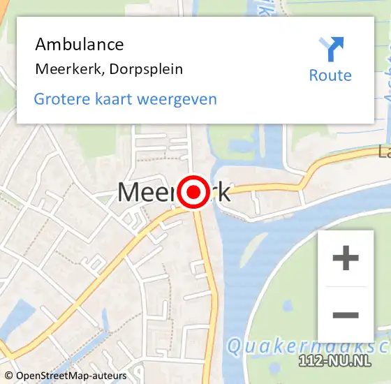 Locatie op kaart van de 112 melding: Ambulance Meerkerk, Dorpsplein op 7 september 2013 00:13