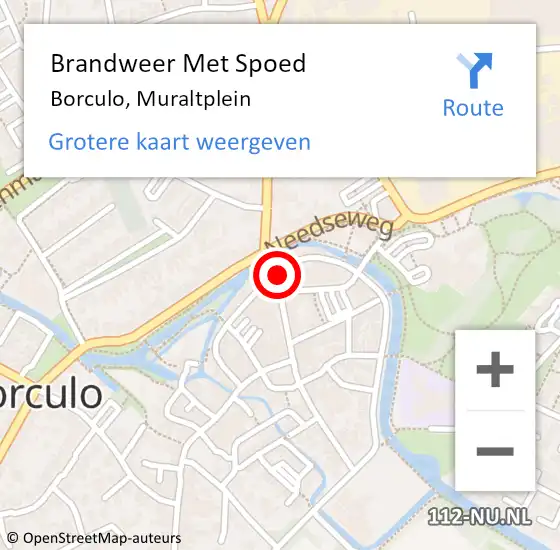 Locatie op kaart van de 112 melding: Brandweer Met Spoed Naar Borculo, Muraltplein op 24 augustus 2017 09:14