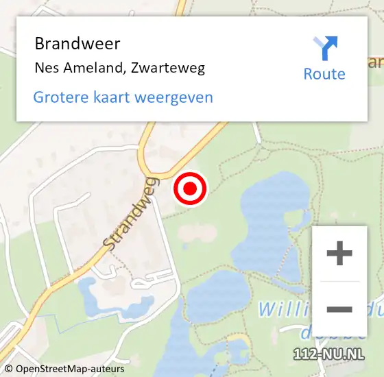 Locatie op kaart van de 112 melding: Brandweer Nes Ameland, Zwarteweg op 24 augustus 2017 09:51