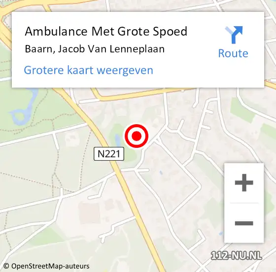 Locatie op kaart van de 112 melding: Ambulance Met Grote Spoed Naar Baarn, Jacob Van Lenneplaan op 24 augustus 2017 10:41