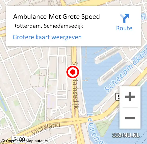 Locatie op kaart van de 112 melding: Ambulance Met Grote Spoed Naar Rotterdam, Schiedamsedijk op 24 augustus 2017 12:14