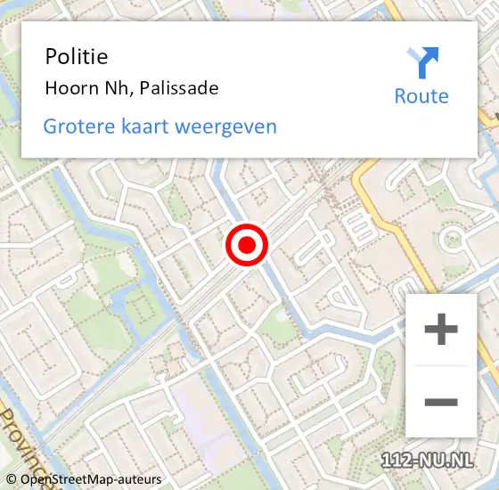 Locatie op kaart van de 112 melding: Politie Hoorn Nh, Palissade op 24 augustus 2017 12:16