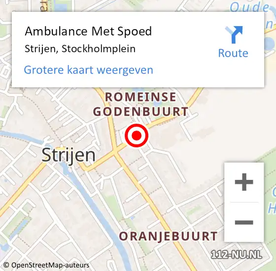 Locatie op kaart van de 112 melding: Ambulance Met Spoed Naar Strijen, Stockholmplein op 24 augustus 2017 12:37