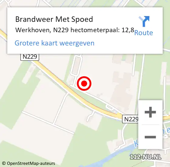 Locatie op kaart van de 112 melding: Brandweer Met Spoed Naar Werkhoven, N229 hectometerpaal: 12,8 op 24 augustus 2017 13:35