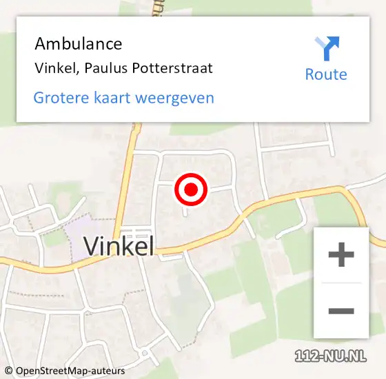 Locatie op kaart van de 112 melding: Ambulance Vinkel, Paulus Potterstraat op 24 augustus 2017 13:42