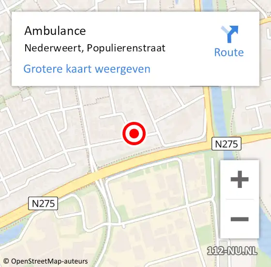 Locatie op kaart van de 112 melding: Ambulance Nederweert, Populierenstraat op 24 augustus 2017 14:37