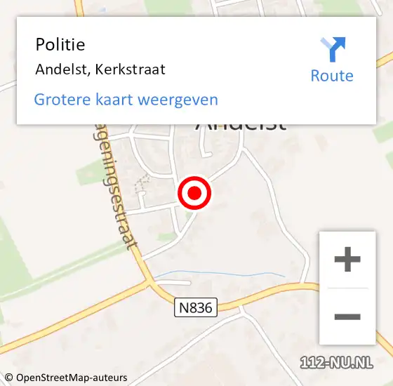 Locatie op kaart van de 112 melding: Politie Andelst, Kerkstraat op 24 augustus 2017 14:38