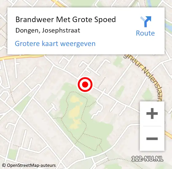 Locatie op kaart van de 112 melding: Brandweer Met Grote Spoed Naar Dongen, Josephstraat op 24 augustus 2017 14:53