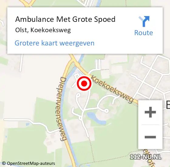 Locatie op kaart van de 112 melding: Ambulance Met Grote Spoed Naar Olst, Koekoeksweg op 24 augustus 2017 15:23