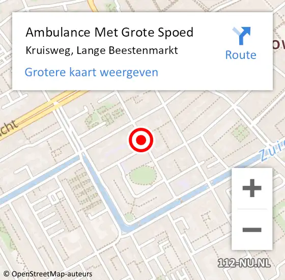 Locatie op kaart van de 112 melding: Ambulance Met Grote Spoed Naar Kruisweg, Lange Beestenmarkt op 24 augustus 2017 16:32